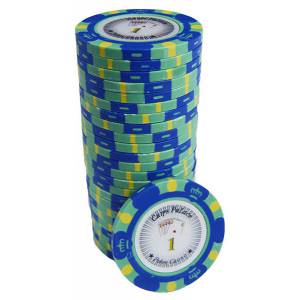 Roll of 25 poker chips "KILLER SHARK 1" - in clay composite with metal insert - 14g