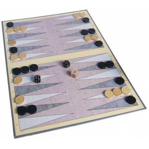 Backgammon Jacquet - kartonnen bord van 44x36cm - houten stukken.