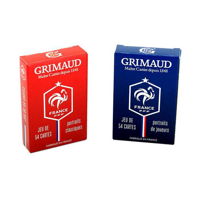 Duo pack FFF – Cartes officielles de l’Equipe de France de Football – Grimaud - jeu de 54 cartes cartonnées plastifiées