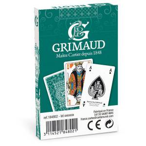 Grimaud Origine Belote i plastfodral - spel med 32 plastbelagda kartongkort - bridgeformat