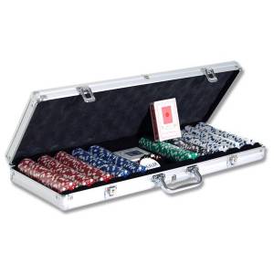 500-delige pokerficheset "DICE" koffer - van ABS-kunststof met metalen inzetstuk van 11,5g - 2 kaartspellen en accessoires