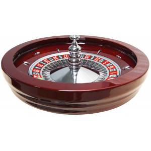 Roulette française de casino en acajou Simple 0 – centre en métal plaqué nickel – livrée avec 2 billes