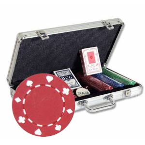 Maleta de 300 fichas de póquer "SUITED" – de plástico ABS con inserto metálico de 11,5g – 2 barajas de cartas y accesorios.
