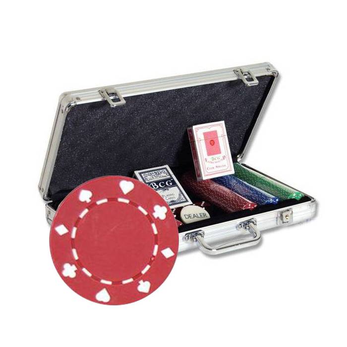 Koffer mit 300 Pokerchips "SUITED" - aus ABS-Kunststoff mit metallischem Einsatz, 11,5 g - 2 Kartenspiele und Zubehör.