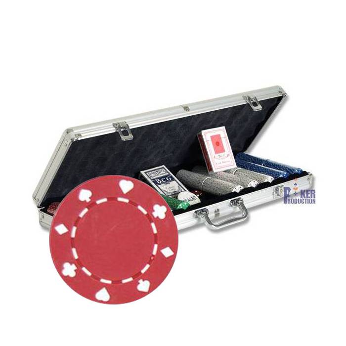 500-delige pokerficheset "SUITED" - van ABS-kunststof met metalen inzetstuk van 11,5 g - met 2 kaartspellen en accessoires