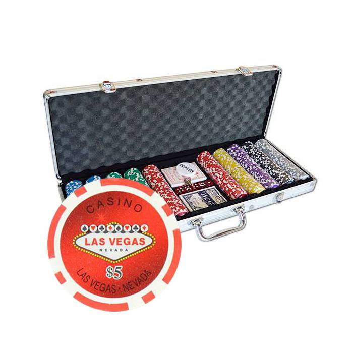 Koffer mit 500 Pokerchips WELCOME LAS VEGAS - aus ABS-Kunststoff 11,5 g - wird mit 2 Kartenspielen und Zubehör geliefert