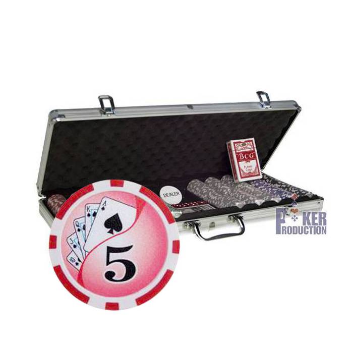 Maletín de 500 fichas de póker YING YANG - de plástico ABS, con inserciones metálicas - viene con 2 barajas de cartas y accesori