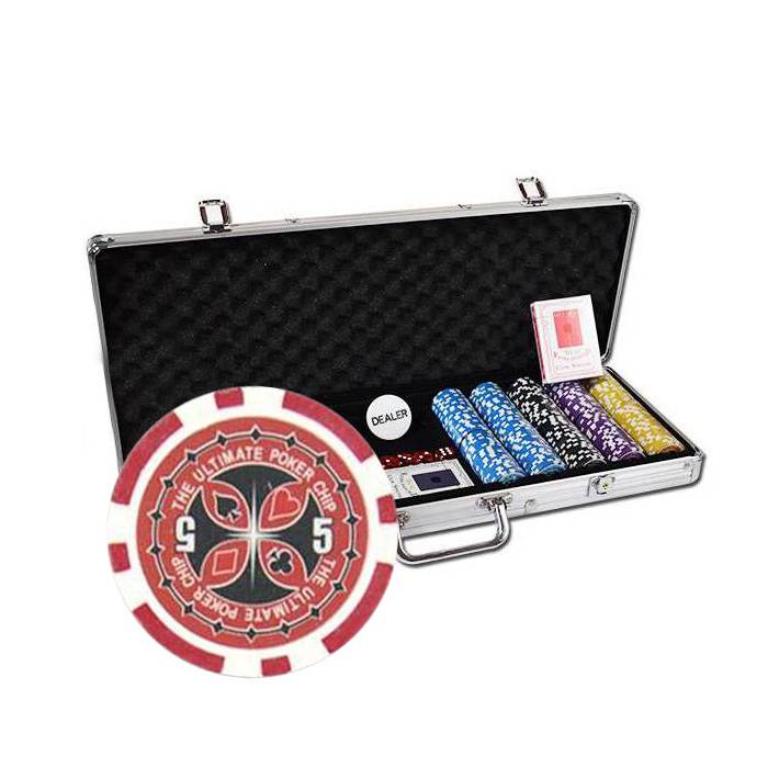 500 ULTIMATE POKER CHIPS set - made of ABS, with a metal insert of 11.5g - includes 2 decks of cards and accessories.