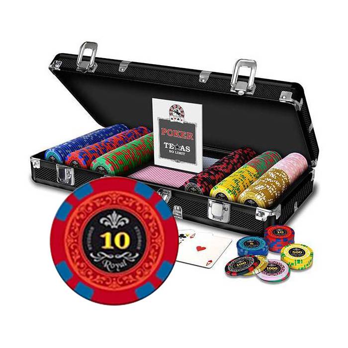 "ROYAL" 300 poker chip set - made of polypropylene - 11.5g - comes with 2 decks of cards and accessories.