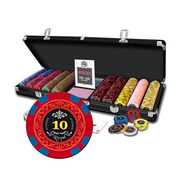 "ROYAL" 500-piece poker chip case - made of polypropylene - 11.5g - comes with 2 decks of cards and accessories.