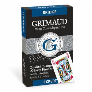 Grimaud Expert Bridge symétrique - jeu de 54 cartes cartonnées plastifiées – 4 couleur – 4 index standards