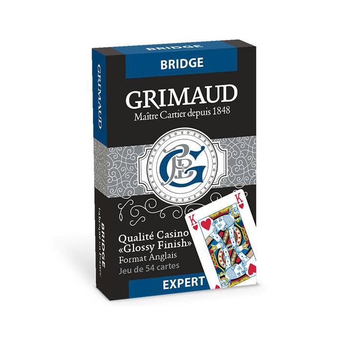 Grimaud Expert Bridge symétrique - jeu de 54 cartes cartonnées plastifiées – 4 couleur – 4 index standards