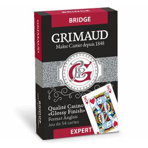 Grimaud Expert Bridge - jeu de 54 cartes cartonnées plastifiées – 4 index standards