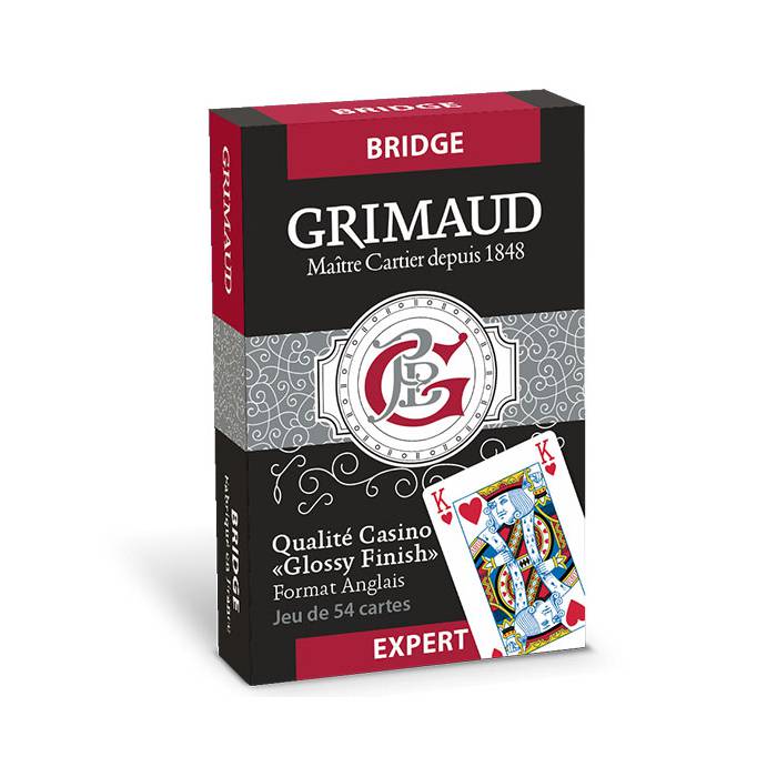 Grimaud Expert Bridge - jeu de 54 cartes cartonnées plastifiées – 4 index standards