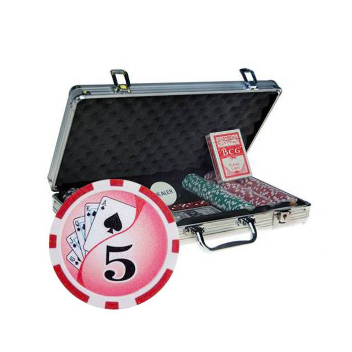 100-piece "YING YANG" poker chip set - made of ABS plastic, with metal insert - comes with 2 decks of cards and accessories.