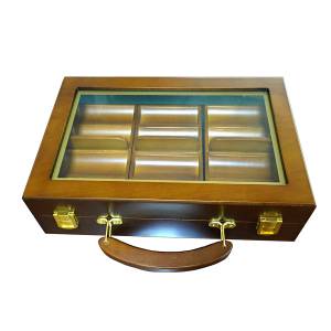 "VICTORIA 300" wooden storage case for 300 poker chips - transparent window - 3 removable racks of 100 chips.