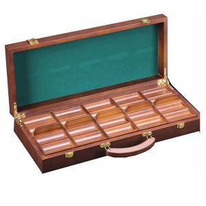 Mallette de rangement "VICTORIA 500" en bois pour 500 jetons de poker - 5 racks de 100 jetons amovibles
