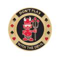 Kaartbeschermer "DONT PLAY WITH DEVIL" - messing - 2 verschillende zijden - 40 mm diameter