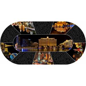 Poker-Tischdecke "VEGAS BY NIGHT" - oval - 3 Größen - 8/10 Spieler - Neopren-Jersey