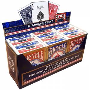 Cartouche Bicycle "RIDER BACK" Standard – 12 Jeux de 56 cartes toilées plastifiées – format poker – 2 index standards